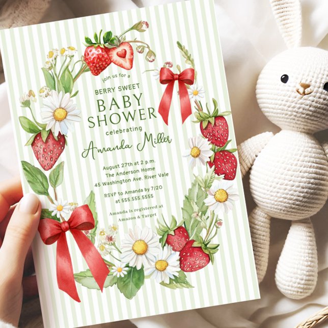 Strawberry Floral Baby Dusche Einladung (Von Creator hochgeladen)
