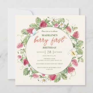 Strawberry Floral Boho Girl Berry Erster Geburtsta Einladung