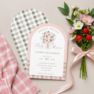 Strawberry Floral Bouquet Berry Sweet Baby Dusche Einladung