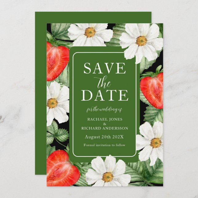 Strawberry Floral Wedding Save The Date (Vorne/Hinten)