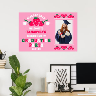 Strawberry Foto Graduation Party Willkommen Poster