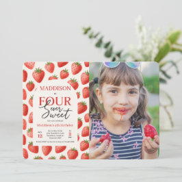 Strawberry Four Ever Sweet 4. Geburtstags-Foto Einladung