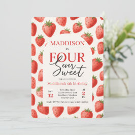 Strawberry Four Ever Sweet 4. Geburtstags-Party Einladung