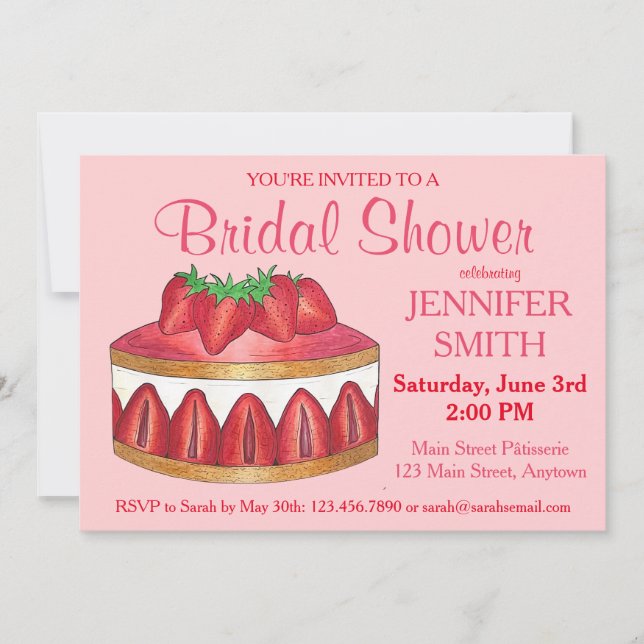 Strawberry Fraisier Cake Wedding Brautparty Einladung (Vorderseite)