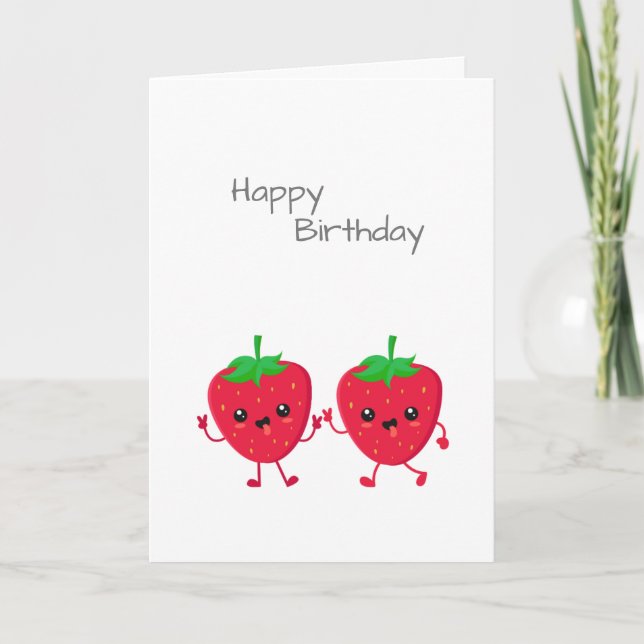 Strawberry friend Happy Birthday Card Dankeskarte (Vorderseite)
