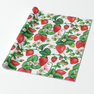 Strawberry Fruit and Strawberry Blossom Lebendig Geschenkpapier