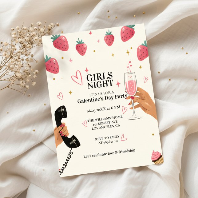 Strawberry Galentine's Girls Night Party  Einladung (Von Creator hochgeladen)