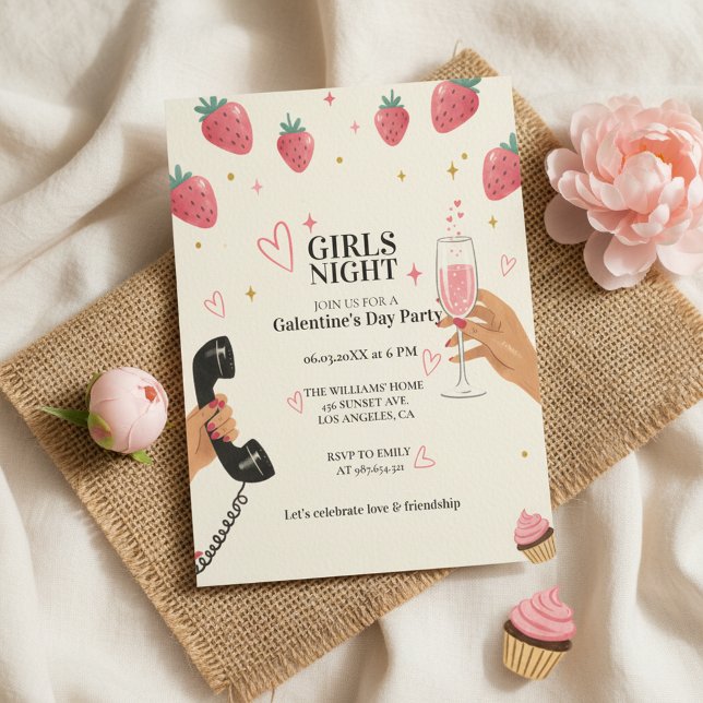 Strawberry Galentine's Girls Night Party  Einladung (Von Creator hochgeladen)