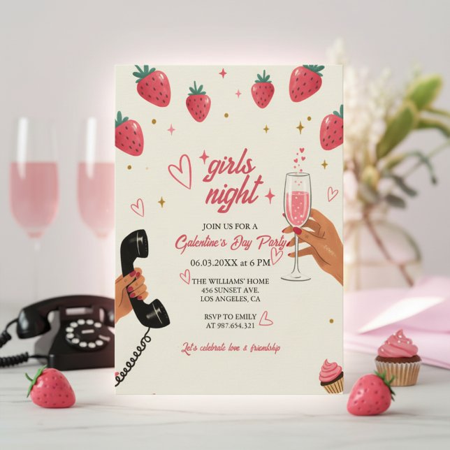 Strawberry Galentine's Girls Night Party  Einladung (Strawberry Party Invite)