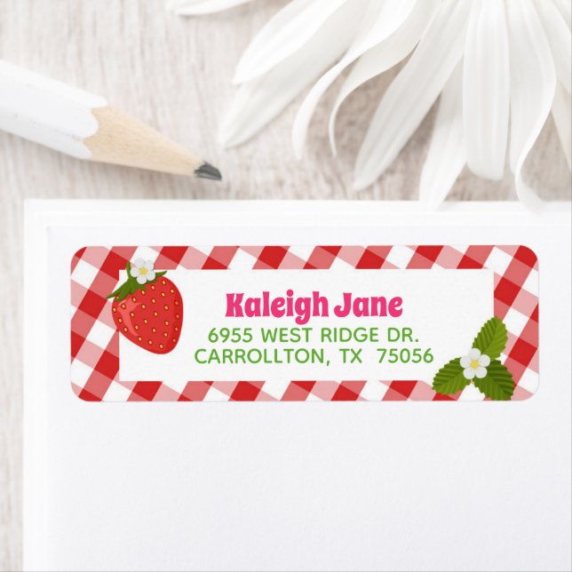 Strawberry Gingham Address Label (Insitu)