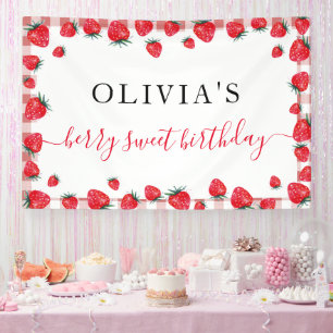 Strawberry Gingham Birthday Party Große Banner