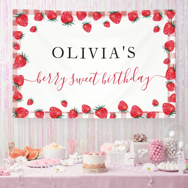 Strawberry Gingham Birthday Party Große Banner (Party)