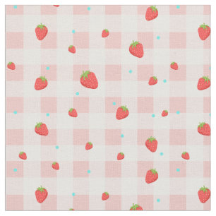 Strawberry Gingham Fabric Stoff