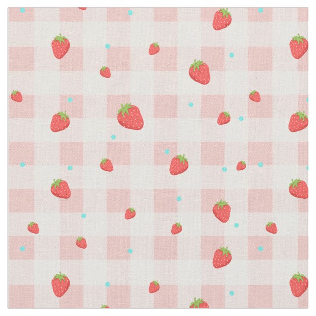 Strawberry Gingham Fabric Stoff (Nahaufnahme)