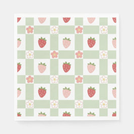 Strawberry Gingham First Birthday Luncheon Serviette