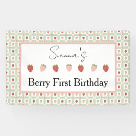Strawberry Gingham First Birthday Party  Banner