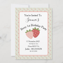 Strawberry Gingham First Birthday Party Einladung