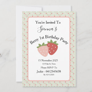 Strawberry Gingham First Birthday Party Einladung