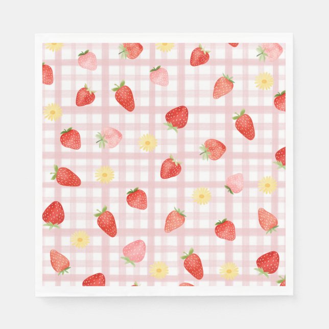 Strawberry Gingham Paper Napkins Serviette (Vorderseite)