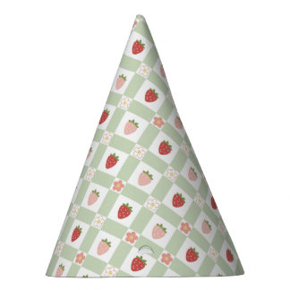 Strawberry Gingham Pastel Green Kids Partyhütchen
