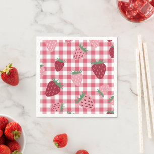 Strawberry Gingham Pattern Serviette
