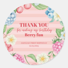 Strawberry girl 1. Geburtstag Berry Sweet Pink Runder Aufkleber