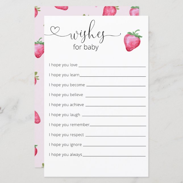 Strawberry Girl Babydusche wünscht sich für Baby (Vorne/Hinten)