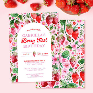 Strawberry Girl Berry 1. Geburtstag Einladung