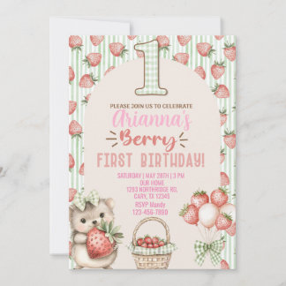 Strawberry girl berry 1st first birthday invite. einladung