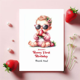 Strawberry Girl Berry Erster Geburtstag Dankeskarte