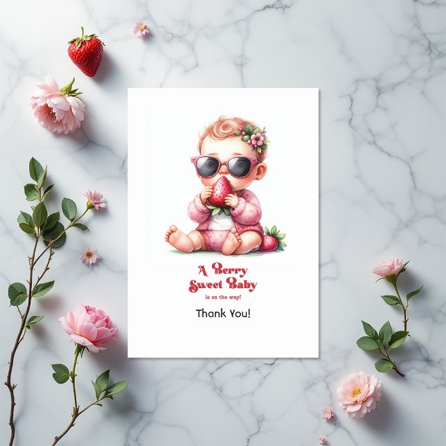 Strawberry Girl Berry Sweet Baby Dusche Dankeskarte (Strawberry Girl Berry Sweet Baby Shower Thank You Card)