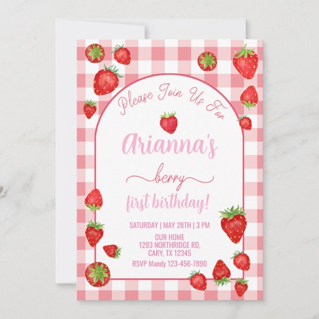 Strawberry Girl Bery 1. Geburtstag einladen. Einladung (Vorderseite)
