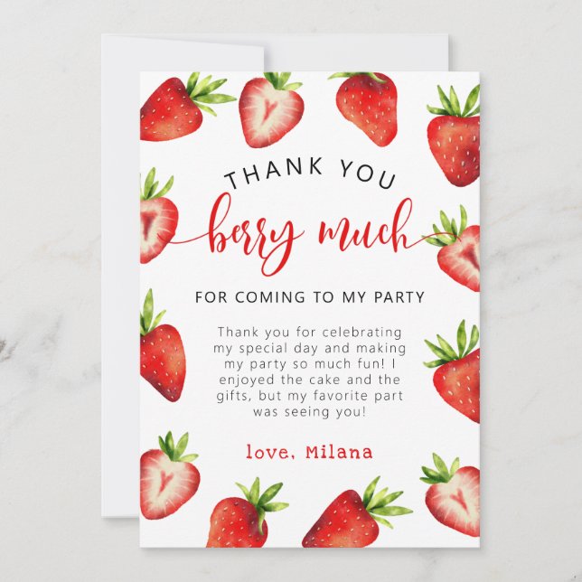Strawberry Girl Birthday Berry Much Dankeskarte (Vorderseite)