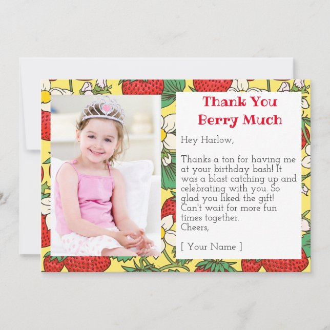 Strawberry Girl Birthday Berry Much Foto Dankeskarte (Vorderseite)