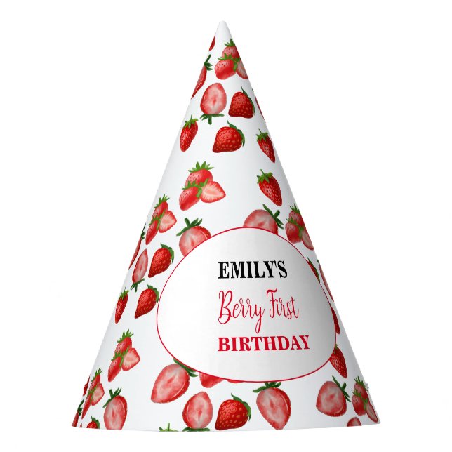 Strawberry Girl Birthday Party Party| Berry Sweet Partyhütchen (Vorderseite)