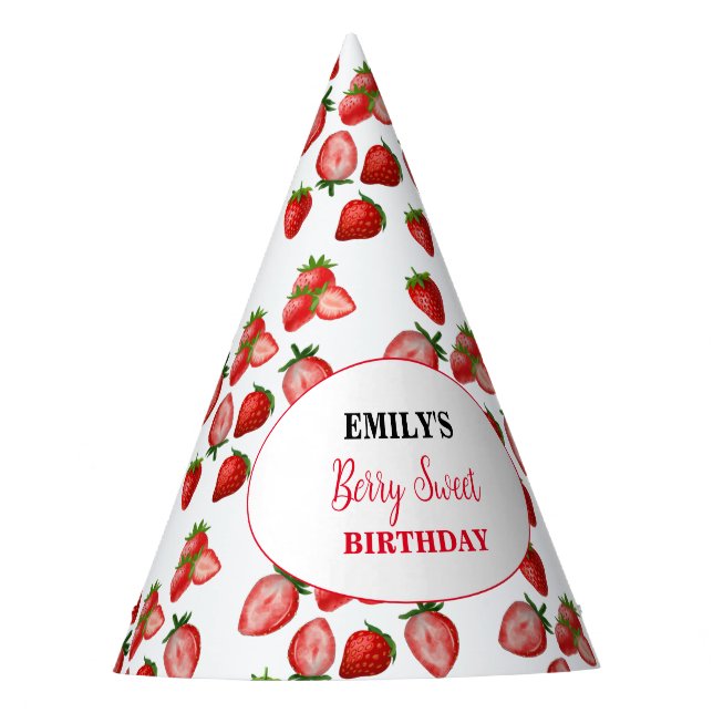 Strawberry Girl Birthday Party Party| Berry Sweet Partyhütchen (Vorderseite)