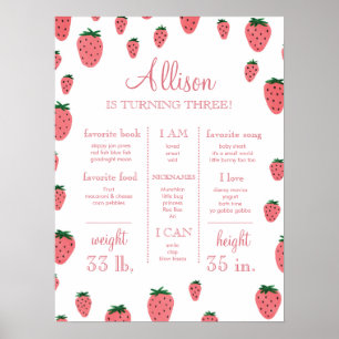 Strawberry Girl First Birthday Milestone Zeichen Poster