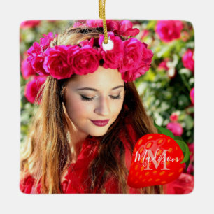 Strawberry Girl Foto Monogram Chic Keramikornament
