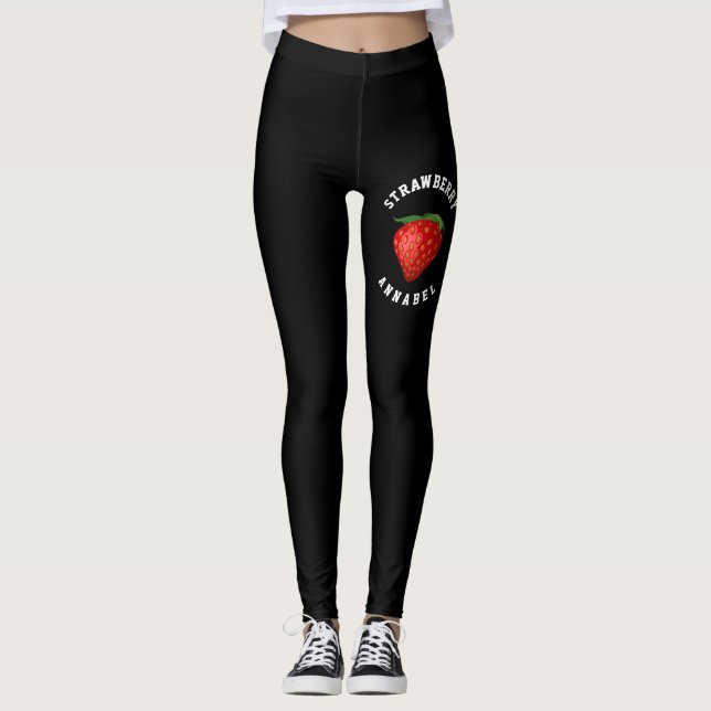 Strawberry Girl Name Black Sport Leggings (Vorderseite)