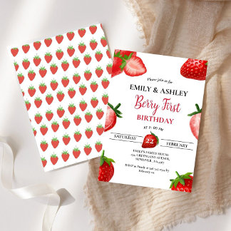 Strawberry Girl Twin Erster Geburtstag| Berry Swee Einladung