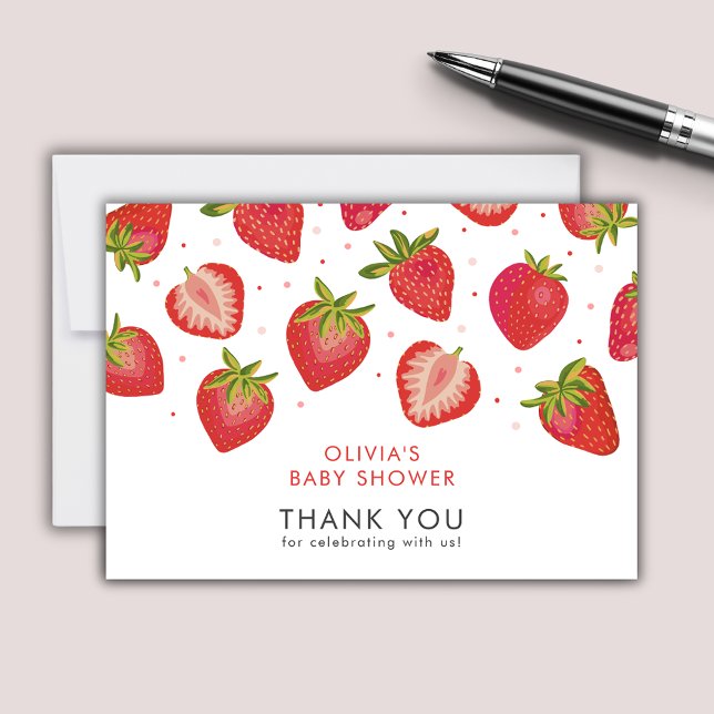 Strawberry Girls Babydusche Mitteilungskarte (Strawberry Baby Shower thank you notecards)