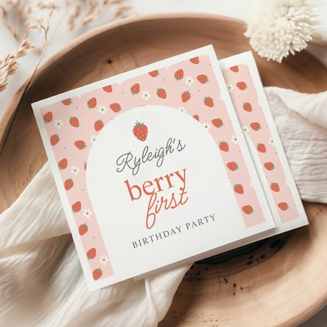 Strawberry Girls Berry Erste Geburtstagsparty | Serviette (Von Creator hochgeladen)
