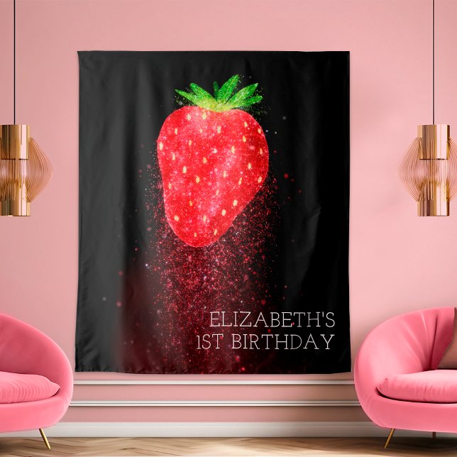 Strawberry Glitzer Custom Background Birthday Bann Wandteppich (Von Creator hochgeladen)