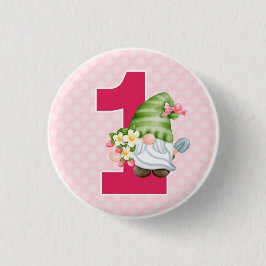 Strawberry Gnome Garden Baby Girl's 1. Geburtstag Button