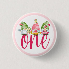 Strawberry Gnome Garden Baby Girl's 1. Geburtstag Button