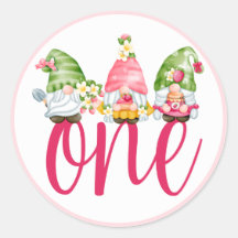 Strawberry Gnome Garden Baby Girl's 1st Birthday C