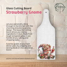 Strawberry Gnome Glass Cutting Board