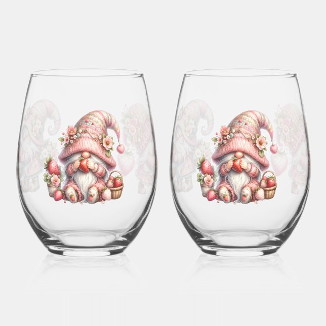 Strawberry Gnome Stemless Wineglass Set Weinglas Ohne Stiel (Links)