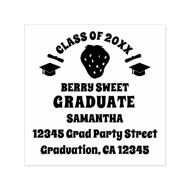 Strawberry Graduation Return Address Permastempel (Design)