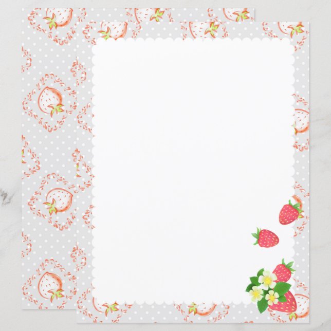 Strawberry Gray Stationery Paper (Vorne/Hinten)